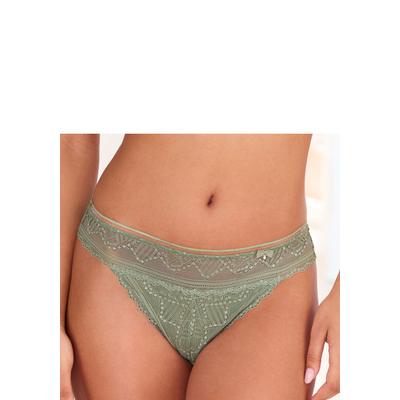String LASCANA "Tiziana", Damen, Gr. 36/38, grün (salbei), Microtouch, Obermaterial: 84% Polyamid, 16% Elasthan, figurbetont, Unterhosen String, mit anteilig recycelter Spitze