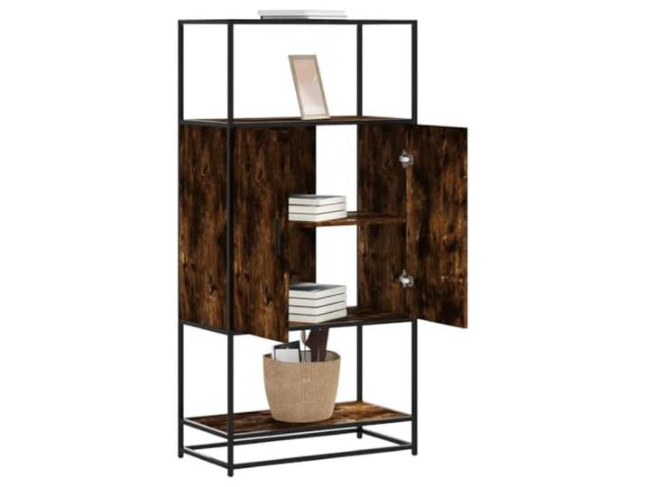 HEFZGDB Stabiles Highboard mit ergonomischen Griffen und Metallgestell aus Holzwerkstoff in Räuchereiche Dekoration und Aufbewahrung mit Wandhalterung zur Sicherung, Stauraum Fach