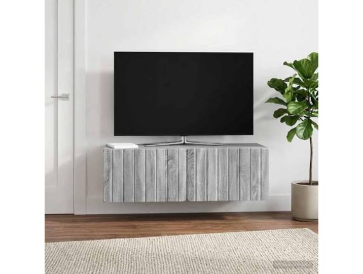 GKMBCVDFR Wandmontierter TV-Schrank Sonoma-Grau Holzwerkstoff 98x31x30 cm 90° schwenkbare Türen, platzsparende Wandmontage, minimalistischer Stil, einfache Pflege