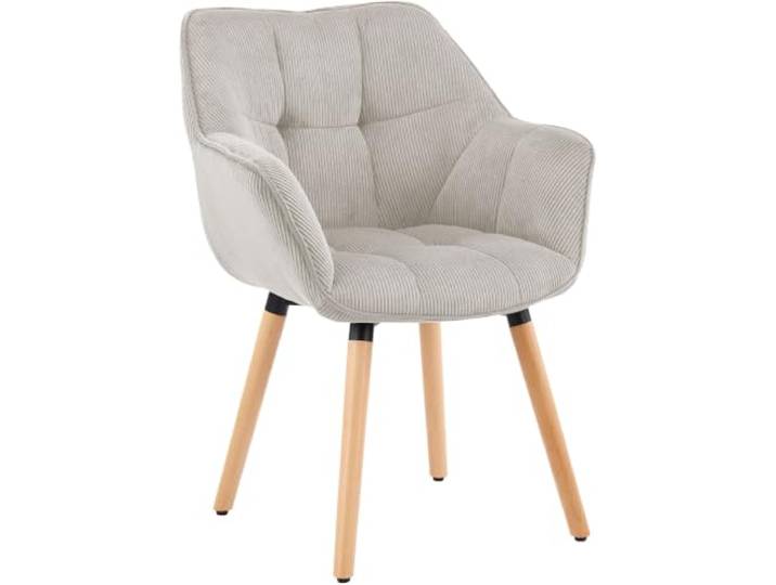 CLP Esszimmerstuhl gepolstert mit Lehne Milford, Küchenstuhl mit Cordbezug, Sessel mit Buchenholzgestell, für Küche und Wohnbereich Farbe Creme Material Cord