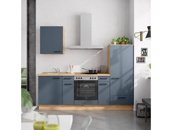 Küchenzeile Low-Line Easytouch Kombi A 240cm Ausrichtung rechts Blau/Dunkelblau ohne Elektrogeräte