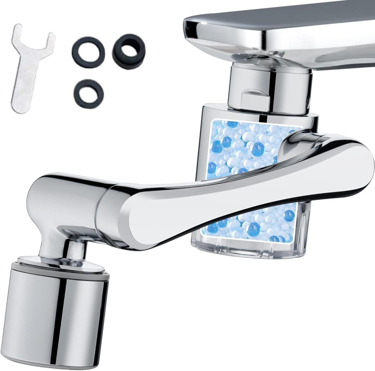 Waterbesparende keuken- en badkamerkraan met waterfilter, 1080 graden draaibaar, 2 standen, transparant