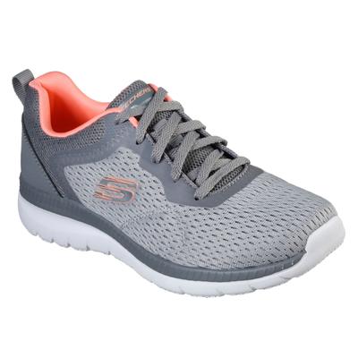 Berufsschuh SKECHERS "BOUNTIFUL - QUICK PATH", Damen, Gr. 37, Textil, grau (grau, koralle), Lederimitat, Textil, Schuhe, Freizeitschuh, Halbschuh, Schnürschuh mit gepolsterter Innensohle