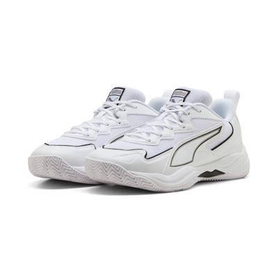 Hallenschuh PUMA "SOLARFLASH 4", Herren, Gr. 44, Textil, puma weiß, puma aged silber, Schuhe Hallenschuh