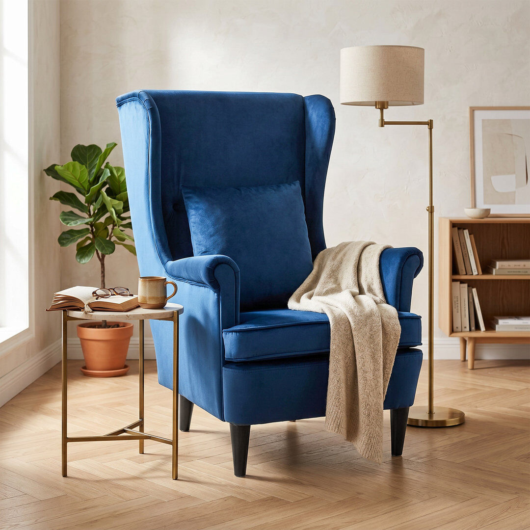 George Oliver HOMCOM Modern Accent Chair Wingback Armchair High Backrest Blue Blue 104cm H X 75cm W X 83cm D