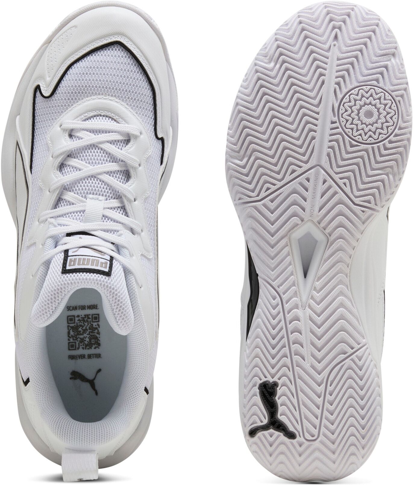 Hallenschuh PUMA "SOLARFLASH 4", Herren, Gr. 42, Textil, puma weiß, puma aged silber, Schuhe Hallenschuh