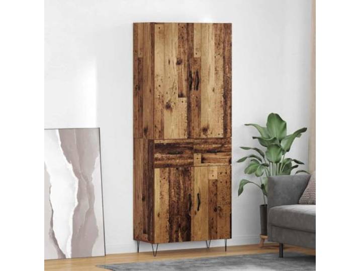 Jkghdrt Highboard 2 STK. Altholz 69,5 x 34 x 180 cm Holzwerkstoff D-Pull-Griffe aus Metall, moderne Optik, vielseitig einsetzbar, robuste Konstruktion, durchdachte Fächer, Wandbefestigung