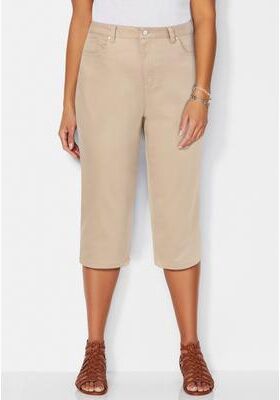 Plus Size Women's Softluxe Sateen Stretch Capri by Catherines in Chai Latte (Size 30 W)