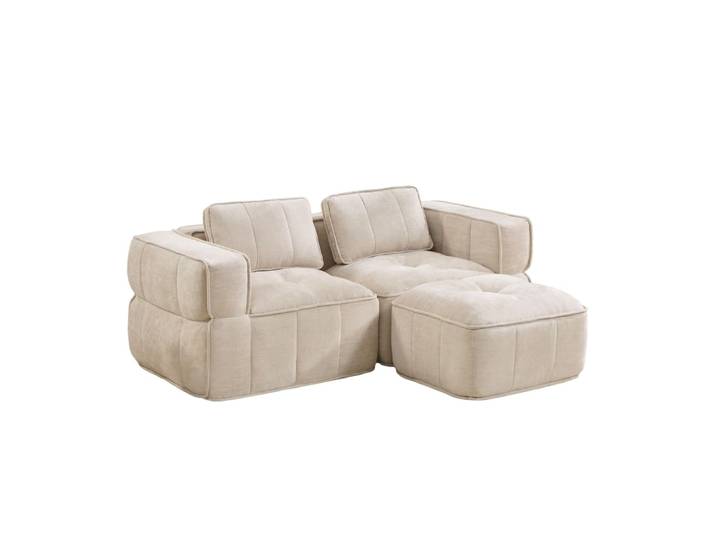 Canapé modulable en polyester beige avec pouf