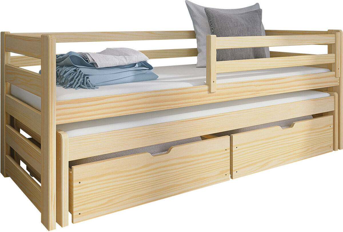 MIRJAN24 Kinderbett mit Stauraum Senso 80, Bett mit zwei Bettschubladen und 2. Schlafgelegenheit, 206x86x78 cm (Farbe: Kiefer)