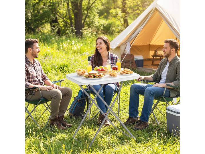 Outsunny Table Pliante Camping Réglable 5 Niveaux Métal Blanc