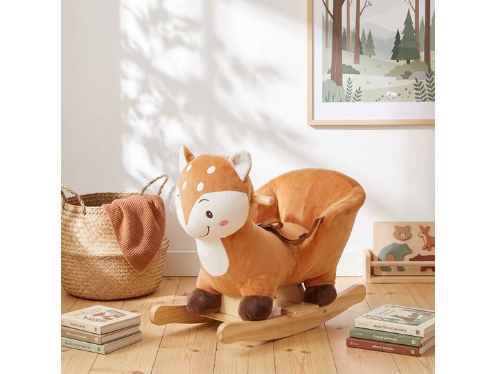 AIYAPLAY Cheval à Bascule Cerf Peluche Sons Ceinture Marron