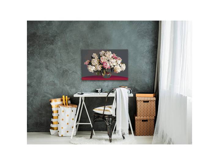 home24 Schilderen op Nummer - Witte Bloemen linnen grijs 40 x 50cm