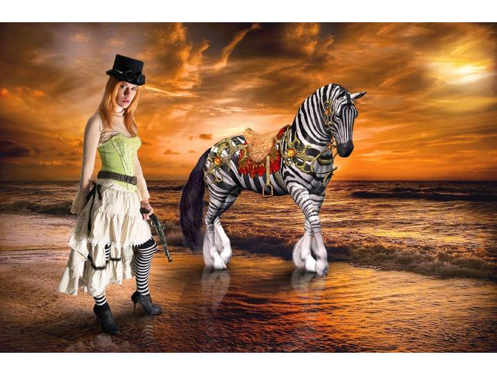 Fototapete PAPERMOON Surreale Steampunk-Frau , bunt, B:2m L:1,49m, Vlies, Tapeten, Fototapete