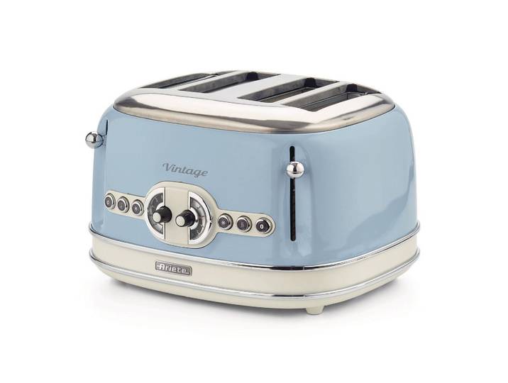 ARIETE Toaster Vintage 4 Schlitze, Blau , blau (blau, altweiß, silberfarben), B:31,9cm H:20,5cm T:28,9cm, Toaster, Lieferung mit passendem CH-Fixadapter, Toaster
