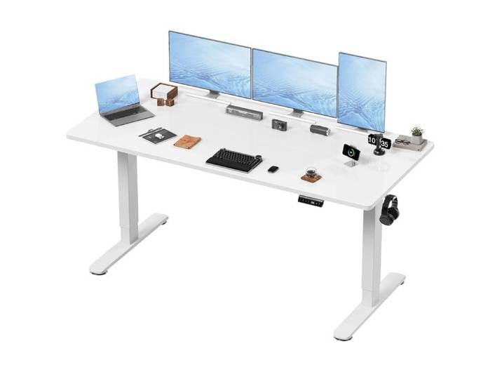 Homall Bureau Assis-Debout Electrique 180x80cm Blanc Grand Format Plateau 18mm Colonne 80x50 Reglable 72-118cm