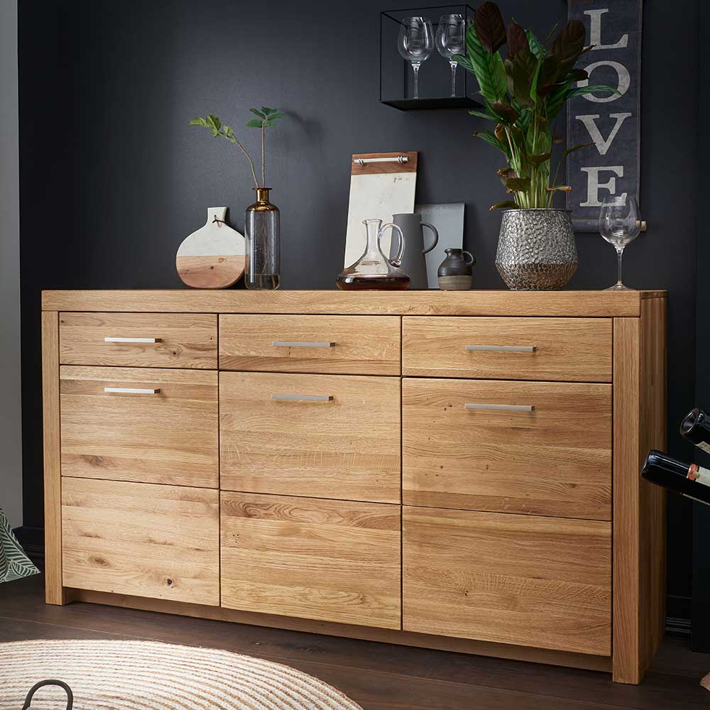 Pharao24.de Großes Sideboard aus Wildeiche Massivholz 3 Türen 3 Schubladen