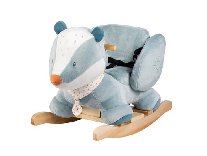 Nattou Schaukeltier, Dachs Felix, Inkl. Sicherheitsgurt, Fröhliches Hin- und Herschaukeln, Ca. 60 cm, Felix und Leo, Polyester/Holz, Hellblau