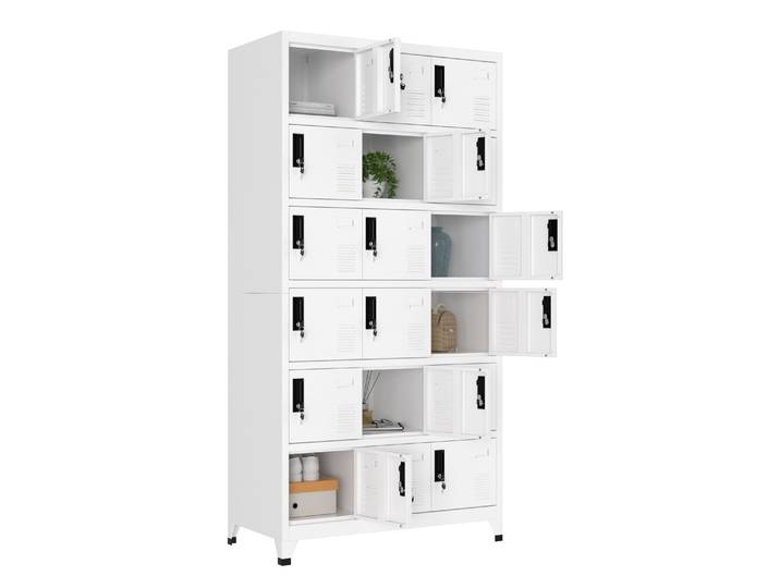 Garderobe Spind FORTI Metall 18 Fächer 90 x 180 cm weiss