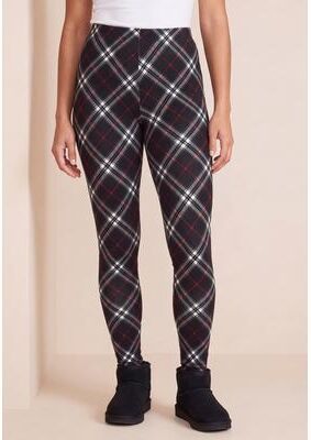 Plus Size Women's Plus Size Essential Stretch Ankle Length Pull-On Legging by Roaman's in Black Bias Tartan (Size S) Activewear Workout Yoga Pants