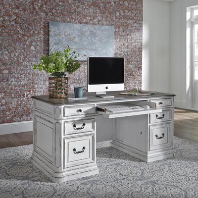 Liberty Furniture Magnolia Manor Executive Desk Antique White Oak Wood