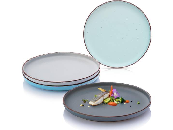 Sänger Speiseteller Bombay SKY Shades - 4 teilig aus Steingut, Grau, Blau, 4-teilig, Rund, kratzfest, Geschirr, Teller, Speiseteller