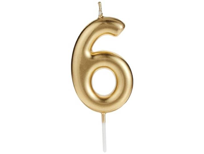 Gold Number '6' Candle