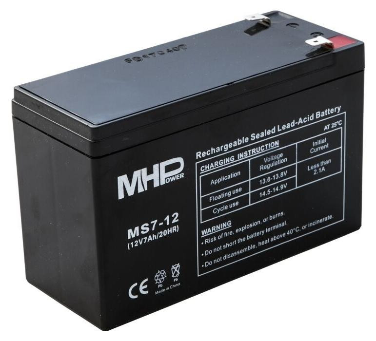 MHPower MS7-12 AGM loodaccu, 12V/7Ah, met Faston-aansluiting F2 - 6,3mm