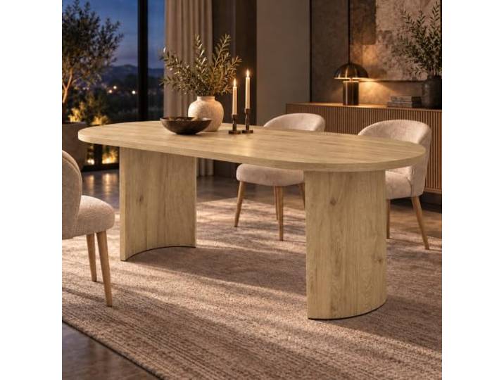 Merax Esstisch 200x90 cm, für 6-8 Personen, abgerundete Ecken, 28 mm Tischplatte, Gebogene Tischbeine, einfacher Stil, Holzfarbe