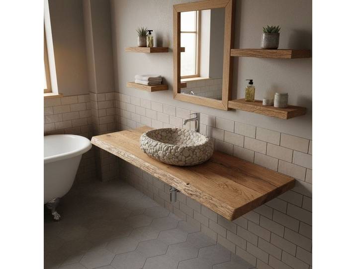 DaoWood Waschtischplatte Waschtischplatte Massive Eiche Alt Holz Braun Cognac