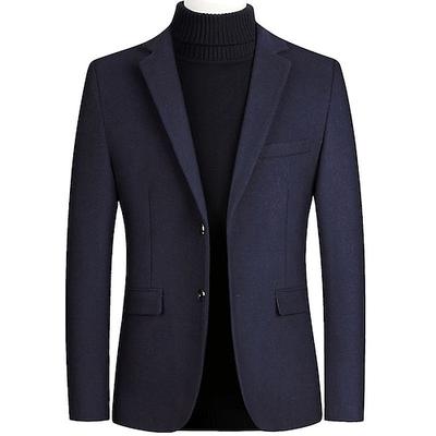 Herren Wollmantel Blazer Hochzeit Büro Büro / Karriere Mode Klassicher Stil Herbst Wolle Einfarbig Thermowarm Warm Einreihig Blazer Schwarz Wein Marineblau Grau