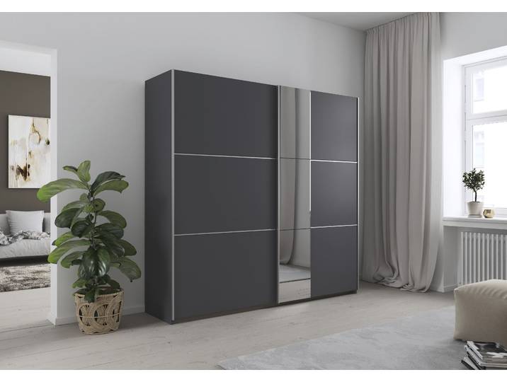 Kleiderschrank GOODPRODUCT Mehrzweckschrank Aktenschrank Möbel Schlafzimmer Mietswohnung ASTANA , graumetallic, B:218cm H:210cm T:59cm, Holzwerkstoff, Schränke, Kleiderschrank, Graumetallic mit Spiegel, 218 cm breit MADE IN GERMANY