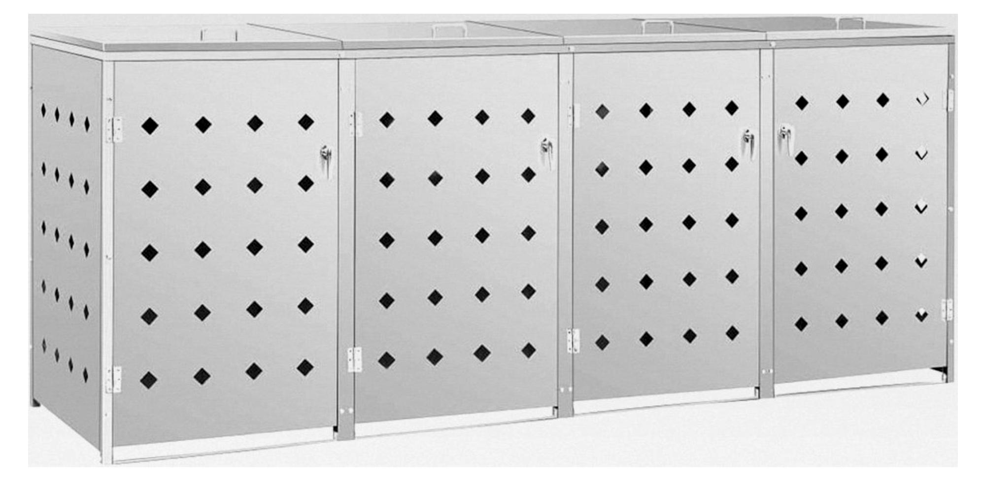 Mülltonnenbox Rostfrei Abschließbar für 4 Mülltonnen aus Edelstahl