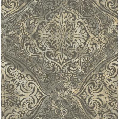Seabrook Designs Palladium Damask Unpasted Wallpaper