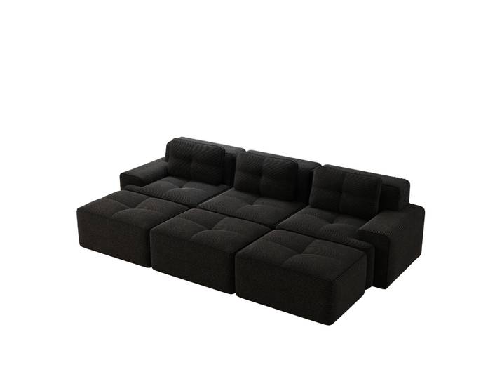 Canapé Modulaire Sans Cadre En Velours Côtelé Noir Avec Fonction Lit Et 3 Poufs