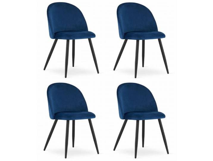 Chaise BELLO - velours bleu marine / pieds noirs x 4