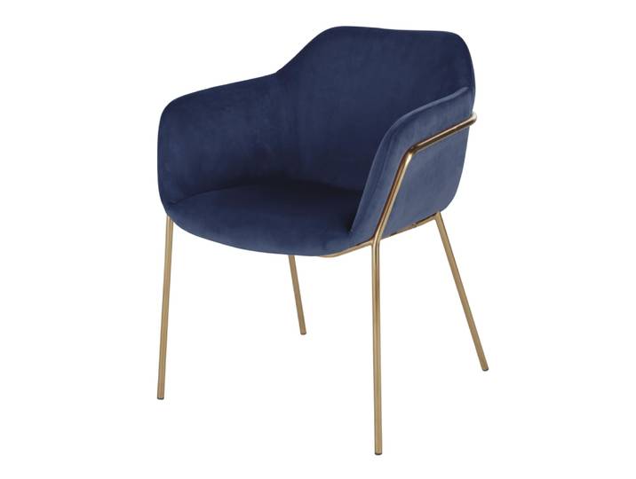 Chaise en velours bleu foncé et acier doré