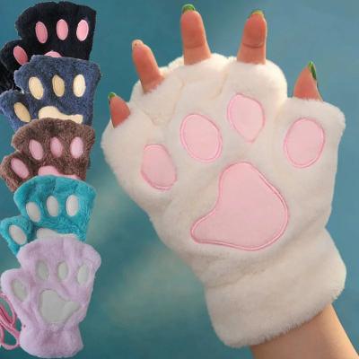Uplifted Finds Plush Cat Paw Fingerless Gloves For Women dark Coffee