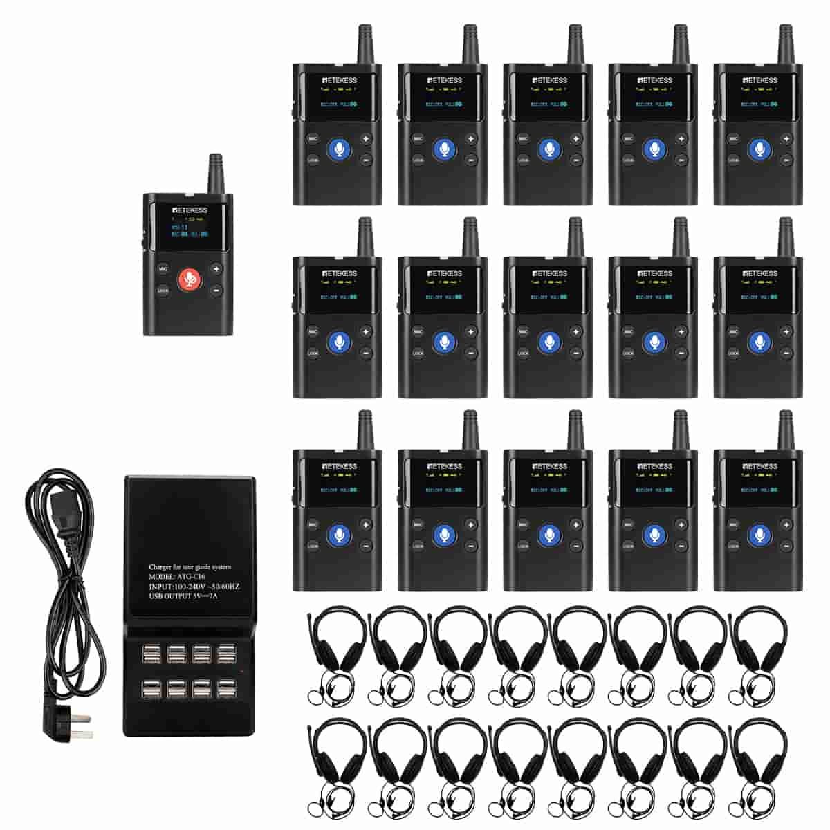 Retekess TT126 Tour Guide System, Kabelloses Zweiwege-Headsets, 280 m, Automatische Kopplung, Audioguidesystem für Werksführungen, Busse, Reisebüros