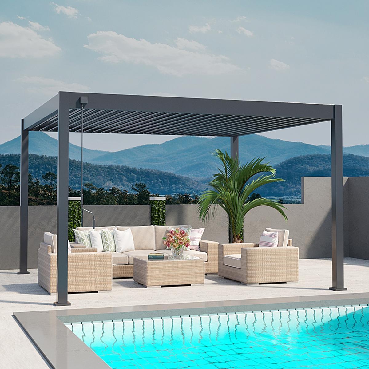 Weide Deluxe Pergola Voll-Aluminium 3,6x4m mit Lamellendach freistehend anthrazit
