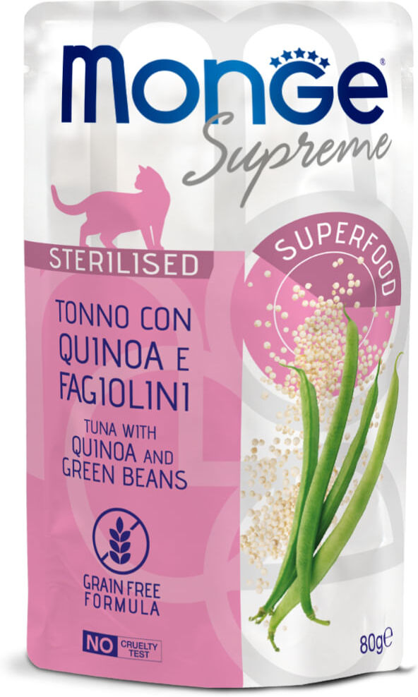 Monge Supreme Cat Sterilised Busta Multipack 24x80G TONNO CON QUINOA E FAGIOLINI