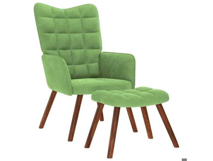 Fauteuil scandinave de relaxation - GKK - Chaise de relaxation - avec tabouret Vert clair Velours(1184)