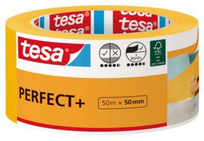 tesa Perfect+ Malerband, 50 m × 50 mm – saubere Farbkanten, reißfest, rückstandsfrei, für Innen