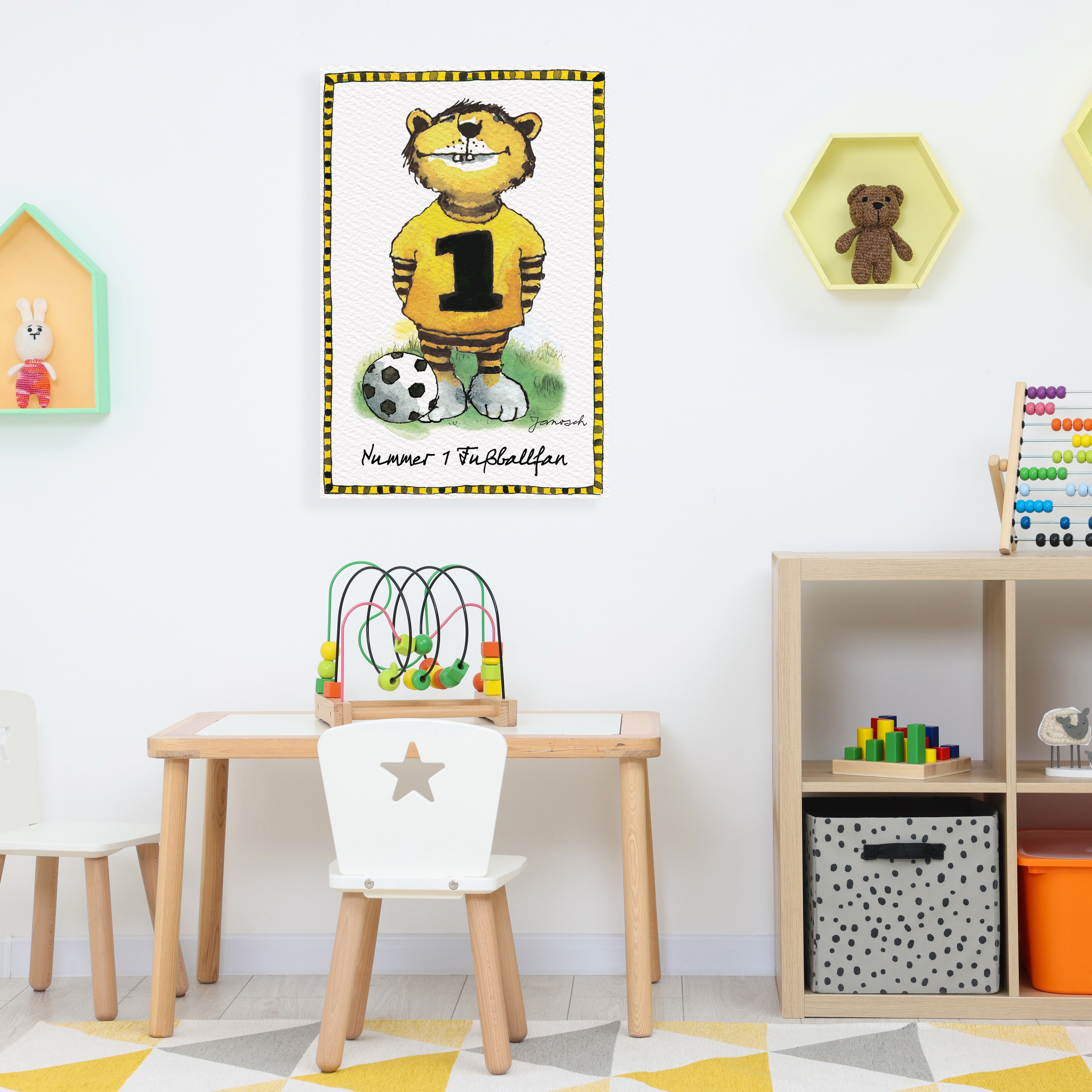 Leinwandbild LUCKYLINDE "Der kleine Tiger - Fußballfan", bunt (farbe bild(er): bunt), B:30cm H:40cm T:2cm, Canvas, Holzrahmen, Bilder, Leinwandbild, Exklusive JANOSCH Kindermotive