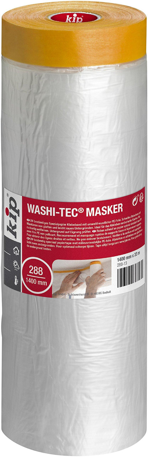 Kip WASHI-TEC® Masker – Professionele washi tape met afdekfolie voor schilders, 140 mm