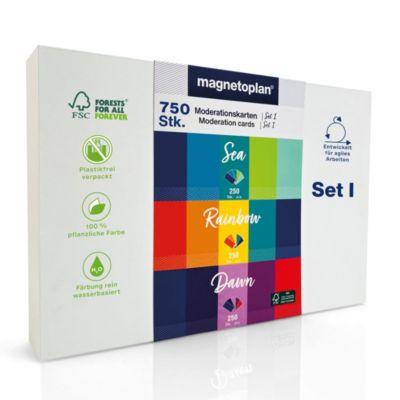 Magnetoplan Moderationskartenset 1, 750-teilig, enthält Farbserien Sea/Dawn/Rainbow, rechteckig, beschreibbar, B 200 x H 100 mm, farbig