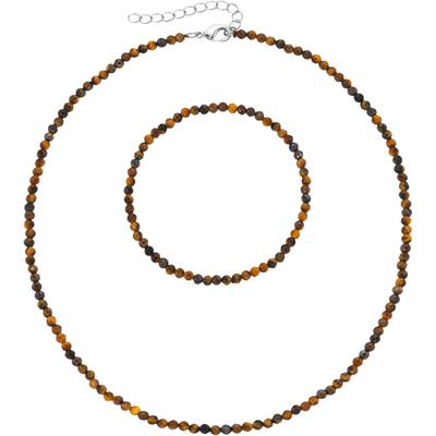 Ketten und Armband Set FIRETTI "Multipack Schmuck Geschenk Armkette Halskette", braun (silberfarben, braun, braun), Schmuck_Sets, Damen, Elasthan, Messing, Polyester, facettierte Edelsteine