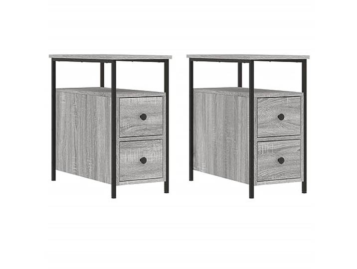 KUTYWEXFM Nachttisch 2er Set Grau Sonoma 30x60x60 cm Beistelltisch Kompaktes 2er Set Beistellschränke mit robustem Gestell aus Eisen und verstellbaren Füßen für Schlafzimmer und Wohnraum.