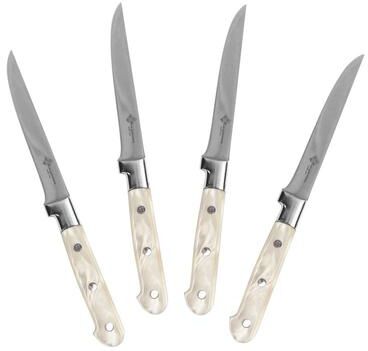 Au Nain, Set of 4 Steak Knives, with Pearlized Champagne Handles - White
