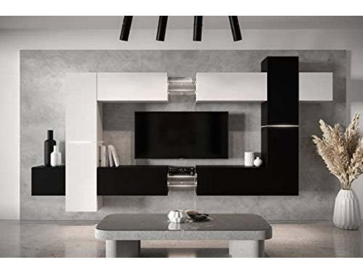 Furnitech Wohnwand Wohnzimmer - Hängend Wohnwand Modern - Wohnzimmer Schrankwand mit Regale und TV Schrank - Wohnzimmer Möbel ohne LED (AN91NEW-21WB-M7 MATT)